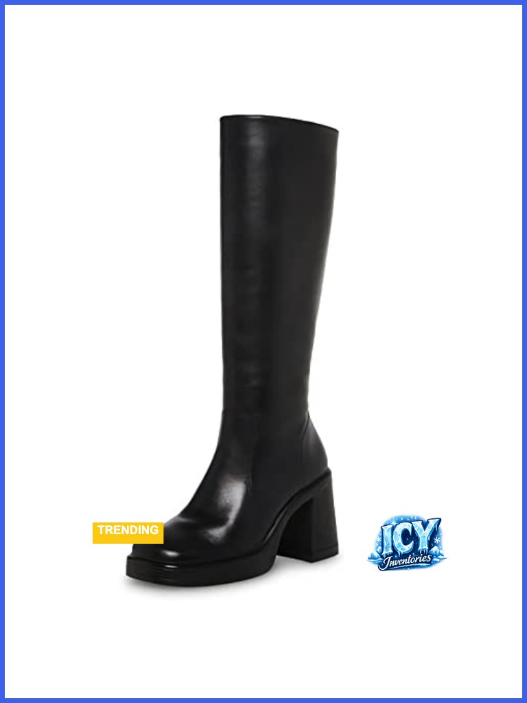 Faux Leather Knee High Block Heel Boots